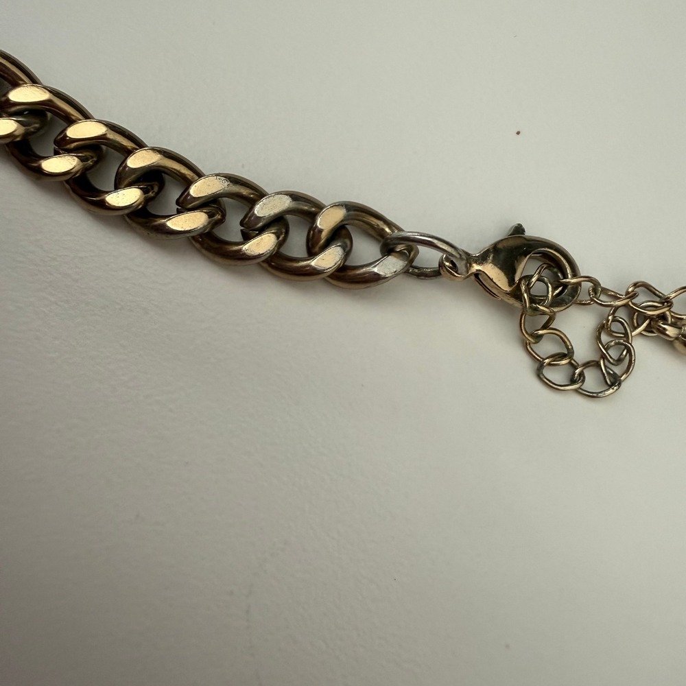 Antique style Gold Chunky Link Statement Necklace Clear Crystal Charms - Picture 3 of 4
